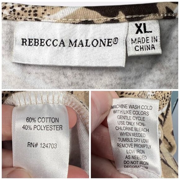 Rebecca Malone Animal Print Short Sleeve Top Crochet Beaded Neckline Size XL - Picture 3 of 9